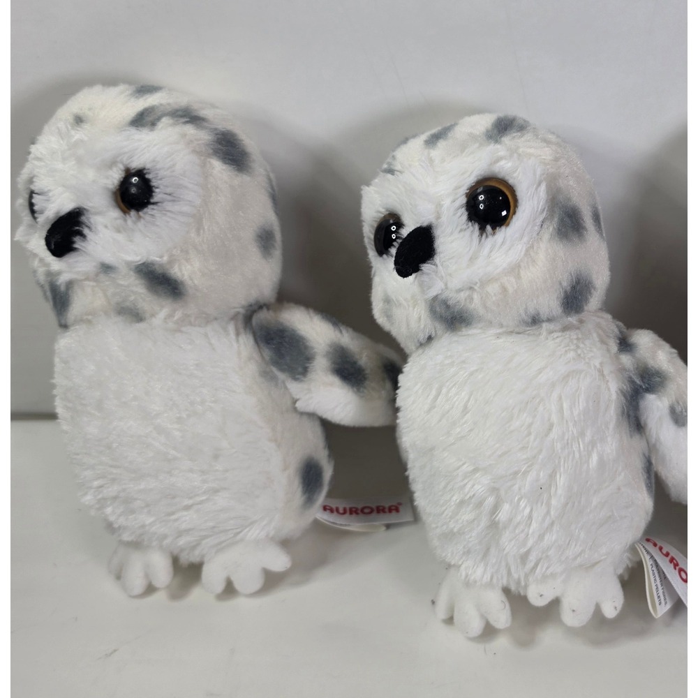 Lot of 2 Aurora Snowy Owl Plush Flopsie Stuffed Animal White Spotted Bird 8"
